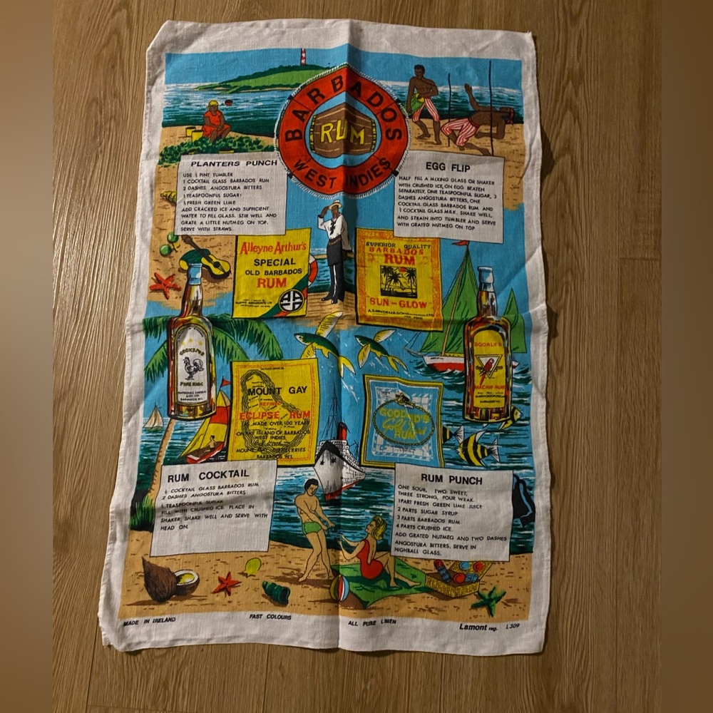 Vintage Pure Linen Barbados Rum Mount Gay Goddards Rum Punch Tea Dish Towel